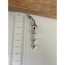 316 L Cerrahi Çelik Standart 10 Mm Baget Taşlı Sallantılı Üçgen Model Göbek Piercingi Pembe
