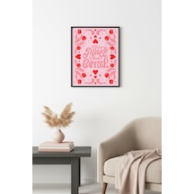 Doğal Ahşap Çerçeveli Retro Floral Tablo - Pembe Ve Kırmızı Tonlar Huhu2436