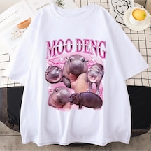 Flood Of Style Tayland Yılında Moo Deng Bouncy Domuz Bebek Komik Meme T-shirt Erkekler Kadınlar Kawaii T-shi Beyaz