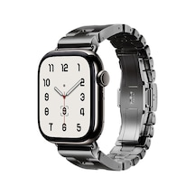 Ekılıf - Apple Uyumlu  Watch 7 45mm - Kordon Metal Kordon Strap Kayış Krd-125 - Siyah