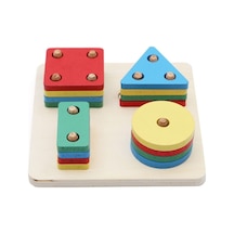 Hamaha Wooden Toys Doğal Ahşap Kare 4'lü Geometrik Şekiller