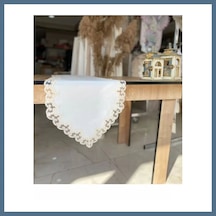 Buradabulabilirsin Masa Üzerine Runner, Sehpa Örtüsü Fransız Dantel Detaylı Lale 40 X 145 Cm Krem Bbz