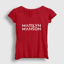 Presmono Kadın Logo Marilyn Manson T-shirt Kırmızı