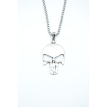 Punisher Cezalandırıcı Örme Zincir Kolye Gümüş