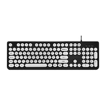Tk-09 Kablolu Q Klavye Retro Daktilo Görünümlü Siyah-beyaz Su Geçirmez Klavye