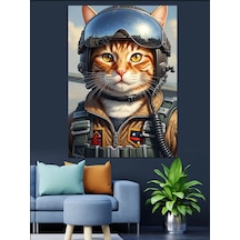 Ahşap Tablo Pilot Kasklı Kedi Portresi