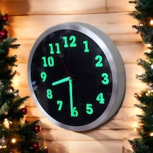 Fosforlu Metal Çerçeveli Duvar Saati 30 Cm Siyah