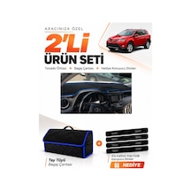 Toyota Rav4 2013-2018 Uyumlu Torpido Örtüsü + Tay Tüyü Bagaj Çantası + Sticker Seti - Siyah Mavi