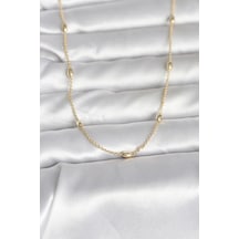 Cm 14k Gold Renk Damla Topçuk Model Zincirli 60 Cm Kadın Kolye - Tj-bko10980 Gümüş