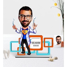 Kişiye Özel Bay Diş Hekimi Karikatürlü 3d Ahşap Masa İsimliği - 1