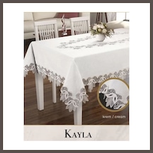 Bezos Keten Masa Örtüsü Tablecloth 155x220 Cm Dantel Masası Örtüsü Kayla Model Krem Nxrlvng