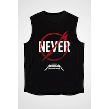 Adrift Metallica Never Siyah Kolsuz Tişört T-shirt Siyah