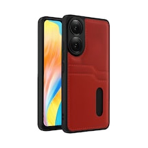 Oppo A38 Sara Kartvizitli Deri Kılıf - Kırmızı Kirmizi