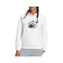 Panda Baskılı Beyaz Kadın Kapşonlu Sweatshirt (534763975)
