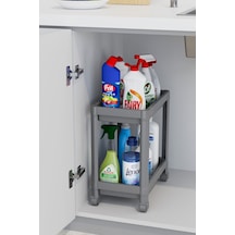 2 Katlı Düzenleyici Mutfak Rafı Banyo Rafı, Dolap Tezgah Altı Evye Altı Deterjanlık - Gri Gri