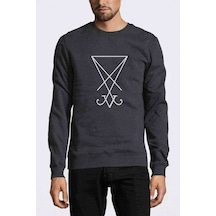 Lucifer Sigil Baskılı Füme Erkek Örme Sweatshirt