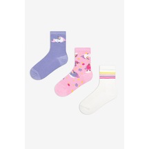 Penti Kız Çocuk Mavi Unicorn 3lü Çok Renkli Soket Çorap
