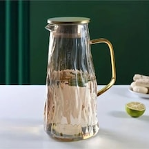 Qerhome Borosilikat Cam Metal Kapaklı Lüks Cam Sürahi 1800 Ml Amber Dalgalı Mt