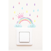Priz Gökkuşağı Taç Ve Renkli Yağmur Damlaları Dekoratif Priz Sticker