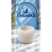 Dekorske - Taş Tozu Geometrik Saksı Ve Mumluk - 6,5x7 Cm 2 Adet - El Yapımı Dekoratif Mini Saksı Ve Çok Amaçlı Ev Dekoru Beyaz