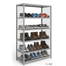 6 Katlı Galvaniz Çelik Ayakkabılık Rafı - Depo, Arşiv, Kiler, Dosya, Market Rafı 43x60x150 Cm Gri