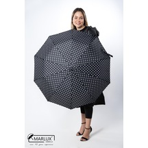 Marlux Siyah Beyaz Benekli Fiber 10 Telli Tam Otomatik Rüzgara Dayanıklı Şemsiye M24mar718ld - Kadın