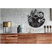 Barber Shop 2 Temalı Dekoratif Ahşap Duvar Saati Ahşap
