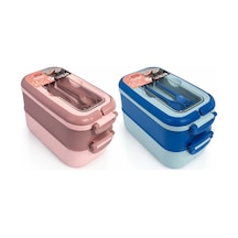 Mikro Bk-6125 İki Katlı Beslenme Kabı Mavi - Pembe