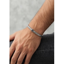 925 Ayar Gümüş Füzyon Erkek Bileklik Künye - 20 Cm X 6 Mm Kalınlık