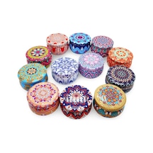 Mandala Desenli Metal Kutuda Büyük Boy Kokulu Mum Çok Renkli