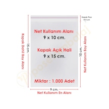 9x10+5 Cm. 9x15 1.000 Adet Şeffaf Bantlı Yapışkanlı Opp Poşet