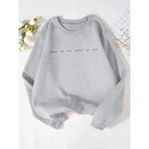 Startmore Tarzsokak Trend Kadın Tişörtü Gad Baskı Kazak Görüntüsünde Yapılan Rahat Crewneck Polar Yumuşak Hoodie Gri