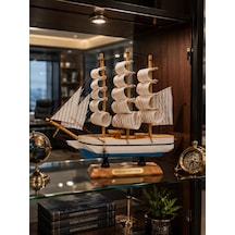 Kişiye İsme Özel El Yapımı Ahşap Yelkenli Gemi Maketi 24 X 24 Cm Premium Masa Üstü Hediyelik 529a