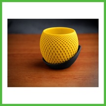 Vaveni 3d Baskı Küre Saksı - Kafes Dokulu İki Parçalı Dekoratif Saksı - Sarı-siyah Arz