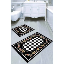 Siyah Çerçeveli Banyo Halısı Klozet Takımı Paspas Seti Bs030n11