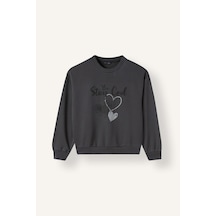 Defacto Relax Fit Bisiklet Yaka Baskılı Uzun Kollu Sweatshirt Kız Çocuk I4060a826auar150 Antrasit-ar150