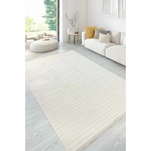 Milan Dokuma Yıkanabilir Bukleli Modern Gri Salon Halısı Mutfak Halısı Yolluk Beyaz