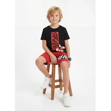 Fyk Kids Yuvarlak Yaka Skate Baskı Detaylı Yazlık Erkek Çocuk Alt Üst Takım Kırmızı