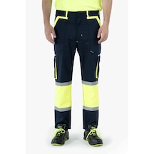 Körüklü Çift Komando Cepli Neon Pantolon Lacivert - Sarı