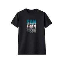 Unisex Tişört San Francisco Baskılı Oversize %100 Pamuk Bisiklet Yaka T-shirt Yazlık Günlük Siyah
