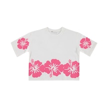 Civil Girls Hibiskus Çiçek Baskılı 10-13 Yaş Tişört - Kırık Beyaz
