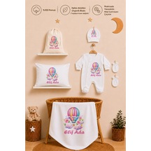 Pia Baby Kız Bebek %100 Pamuk İsme Özel Hastane Çıkışı Hediye Seti Yastık Tulum Battaniye Ve Kese 1049tybk3x Krem
