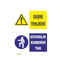 Düşme Tehlikesi Güvenlik Kemerini Tak Levhası Levha 50x70 Cm Galvaniz Saç 0,4 Mm