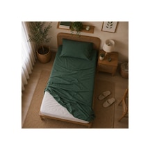 Tek Kişilik Çarşaf Seti %100 Pamuk 160x240 Cm Soft Koyu Çağla Yeşili Yastık Kılıfı Dahil
