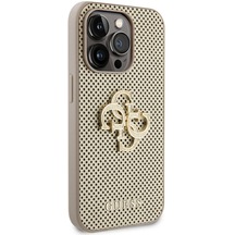 İphone 15 Pro Uyumlu Kılıf Guess Lisanslı Delikli Yazı Ve 4g Glitter Büyük Metal Logo Siyah