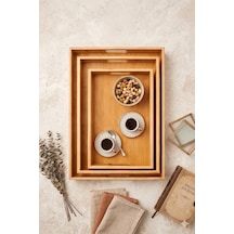 Bambu Collective 3 Lü Doğal Bambu Sunum Ve Dekoratif Tepsi Seti - Dikdörtgen Sunumluk 22x33, 28x40, 46x33 Cm Ahşap