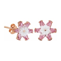 Gümüş Pembe Lotus Çiçeği Küpe T5359 Gümüş