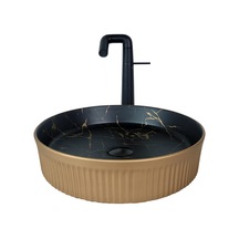 Marmo 42 Cm Mat Altın Siyah Tezgah Üstü Çanak Lavabo Renkli