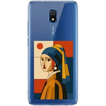 Redmi 8a Uyumlu Bauhaus İnci Küpeli Kız Baskılı Silikon Kılıf Renkli