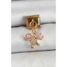 316l Çelik Sallantılı Zirkon Taşlı Fiyonk Model Gold Renk Charm Altın 18487780
